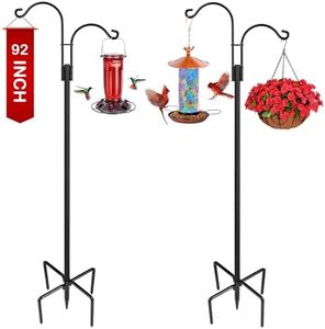 XDW-GIFTS Double Shepherds Hooks for Outdoor, 2-Pack Heavy Duty Garden Pole for Hanging Bird Feeder, Plant Baskets, Solar Light Lanterns, Garden Plant Hanger Stands with 5 Base Prongs