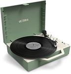 Victrola Re-Spin Sustainable Suitcase Vinyl Record Player, 3-Speed (33 1/3, 45 & 78 RPM), Belt-Driven Bluetooth Turn Table with Built-in Bass Radiator, 3.5mm Headphone Jack, Basil Green