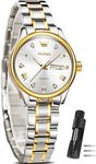 OLEVS Silver Women Watches Gold silver Watches Women with Date Day Stainess Steel Ladies Watches for Small Wrist Two Tone Small Face lady watches Elegent Roman Numeral Watches for Women Reloj De Mujer