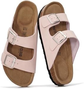 Project Cloud Genuine Leather Flat Sandals Women Beach Essentials Womens Sandals Memory Foam Vacation Essentials Slides for Women Footwear (Venita, Baby Pink Leather,5.5M)