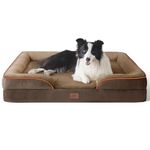 Bedsure Large Dog Bed Sofa - Washable Orthopedic Dog Beds and Couch with Removable Flannel Cover, Waterproof Dog Pillow with U-Shape Bolster, Brown Squre Pet Bed, 89x63x16cm