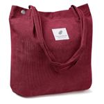 PALAY Classic Tote Bag Corduroy Fashion Burgundy Grocery Bag Large Hand Bag For Women Shopping Bag, Grocery Bag, Shoulder Bag For Shopping, Commuting