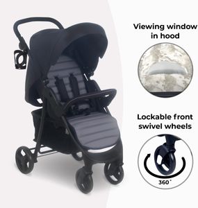 My Babiie MB30 Pushchair – Black Grey Lightweight Stroller