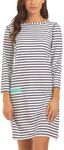 Cabana Life Shift Dress, UPF 50+ Sun Protection Casual Dress, Boat Neckline, Quarter Sleeve, Womens Fashion, Navy Stripe, Medium