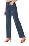 FashionFibre Women's High-Rise Straight Fit Stretchable Jeans (32, Dark Blue)