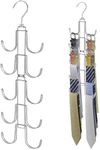 Collapsible Tie Rack Belt Organizer for Closet, Upgraded Dual-Use Belt Tie Hanger with 10 Large Hooks, Storage Up to 80 Items, Rotatable Space Saving Hanger for Closet Organizers and Storage