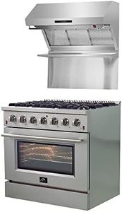 FORNO Galiano Full Gas 36″ Inch Freestanding Range 5.36 Cu.Ft. Convection Oven Stainless Steel & Savona 36" Wall Mount Range Hood & Back Splash 1200 CFM, 4 Speeds Kitchen Stove Vent