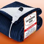Bedsure Heated Blanket Electric Throw - Ribbed Flannel Electric Blanket, Heating with 10 Time Settings, 6 Heat Settings, Overheat Protection, 130x160cm, Striped Blue