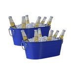 Ice Bucket Galvanized Tub, 2 Pcs 3 Gallon Oval Beverage Tub, Drink Cooler Ice Buckets for Parties, Metal Bucket with Handle for Beer Whiskey Wine and Cocktails (Navy)