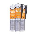 (3 Tubes) PU18 Black Polyurethane Sealant Adhesive Strong Flexible for Construction, Auto and Marine applications. Non Shrinking High Grab Suitable for Expansion Joints . Paintable .