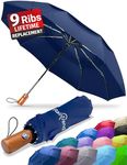 Premium Umbrellas for Rain Windproof Travel Automatic Open Close Large Canopy with Compact Folding Strong Lightweight Portable Umbrella for Car Backpack, Womens & Mens Umbrella - Dark Navy Blue