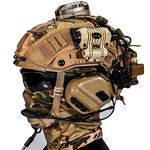 AQzxdc FAST Paintball Helmet Sets, with Tactical Headset and Telescope Model, Visor & Goggles, Flashlight, Signal Flashing Light, NVG Mount, for Airsoft Shooting And Hunting Game Bbs,BE B