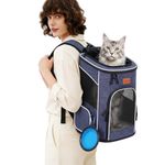 Morpilot® Cat Carrier Backpack, Foldable Pet Carrier Backpack for Cats and Small Dogs, Dog Backpack Carrier with Ventilated Design Inner Safety Strap, Puppy Carrier Bag for Travel Camping Hiking Blue