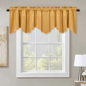 Warm Gold Velvet Window Curtain Valance - Home Fashion Rod Pocket Scalloped Valance Light Blocking Half Curtain Tiers Thermal Insulated Energy Saving Drapes for Guest Room / Hall, 52 x 18-inch, 1 Pack