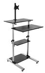 Mount-It! Mobile Stand Up Desk Cart | Height Adjustable Computer Work Station | Rolling Presentation Cart with C-Clamp Full Motion Monitor Arm Mount (MI-7942)