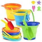 Zooawa Beach Bucket Sand Toy for Kids, 10 Pack Kids Foldable Sand Bucket, Collapsible Beach Buckets and Beach Shovels Set for Sand Beach Play(3 Bucket+3 Shovels+4 Toys)