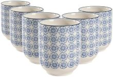 Nicola Spring Hand-Printed Tumbler - 280ml - Navy - Pack of 6 - No Handle Hot Chocolate Cups Breakfast Tea & Coffee Mugs for Kitchens, Cafes & Restaurants