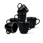 Shay Ceramic Coffee Mug Set, Set of 6, 300ml, Black Gold | Medium Mug | Glossy Finish | Stoneware Coffee Cup Set | Ceramic Cup | Microwave Safe (Black Gold Milk Mug, Set of 6)