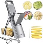 SupMaKin Upgrade Safe Mandoline Slicer for Kitchen,Adjustable Potato Slicer Vegetable Onion Chopper, French Fry Cutter, Include Vegetable Peeler(Gray)