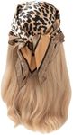 WDIRARA Women's Leopard Print Satin Bandana Square Hair Scarf Sleeping Head Wraps Brown Animal One-Size