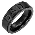 Willis Judd New Mens Black Titanium DAD Ring Engraved Best Dad Ever, Titanium