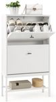 Giantex Industrial Shoe Storage Cabinet with 2 Flip Drawers, 1 Bottom Metal Shelf, Anti-Toppling System, Adjustable Foot Pads, Freestanding Shoe Organizer for Entryway, Hallway, White