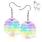 PUFIER LED Earrings Disco Ball Earrings 7 RGB Light Projecting Light up Earrings for Women Rechargeable LED Earrings Disco Ball Accessories