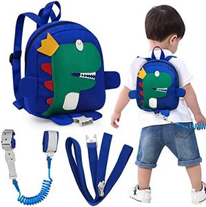 Accmor Toddler Harness Backpack with Leash, 4 in 1 Kid Dinosaur Backpacks with Anti Lost Wrist Link, Child Harnesses Leashes for Walking, Cute Toddler Back Pack Rope Tether for Boys Girls(Blue)