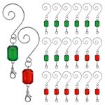 BANBERRY DESIGNS Christmas Ornament Hooks - Set of 20 Red and Green Acrylic Silver Wire Ornament Hangers - Decorative Scroll S-Hook Tree Accessorizes with Lobster Claws - Holiday Seasonal Decorations