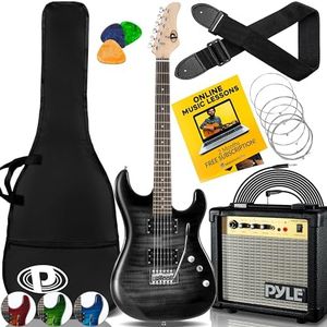 Pyle Electric Guitar Kit with Amp, Full Size Instrument with Humbucker Pickups, Guitarra Electrica Amplifier and Beginner Bundle Accessories, 39" Legacy Black