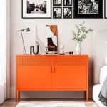 Washsemba 2 Door Metal Accent Cabinet,Orange Metal Storage Cabinet with Adjustable Shelf,2-Tier Office Cabinet,Multipurpose Metal Locker Storage Cabinet for Office Home,Music Studio (Orange)