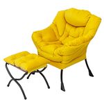 Welnow Lazy Chair with Ottoman, Modern Lounge Accent Chair with Armrests and a Side Pocket, Leisure Sofa Chair Set, Reading Chair with Footrest for Small Space, Corner Chair, Yellow