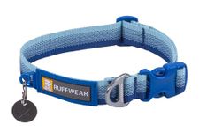 RUFFWEAR Front Range Collar, Small Dog Collar with Aluminium V-Ring, Adjustable Length Pet Dog Collar, Comfortable Soft Fabric, Animal Collar with Dog Lead Attachment Ring, 28-36cm, Coastal Fade