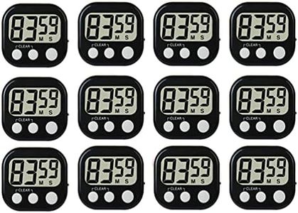 12 Pack Digital Kitchen Timer Large LCD Display Loud Alarm Strong Magnetic Stand, Minute Seconds Count Up Countdown and Simple Operation Timers for Cooking, Bathroom, Kids, Teacher, Classroom - Black