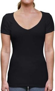 Thompson Tee Sweat Proof Undershirts with Underarm Sweat Pads, Slim, Deep V-Neck, Black, Medium