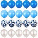 20pcs 12 Inches Blue White Balloons Set, 5 x Royal Blue Balloons, 5 x Baby Blue Balloons, 5 x Blue Confetti Balloons, 5 x White Balloons, Baby Shower Baby Blue and White Balloons 12 Inches