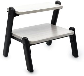 Azysow Wooden Step Stool for Adults Kids,Kitchen Step Stool,Bed Steps for High Beds,Heavy Duty Sturdy 2 Step Stool,Holds up to 500 LB,Widened Metal Frame (Grey)