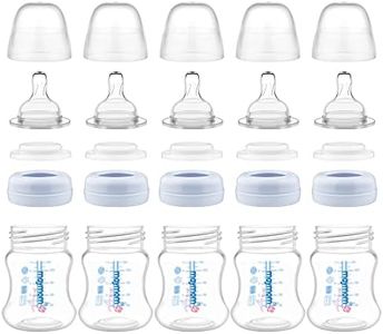 Maymom Wide-Mouth Milk Storage and Feeding Collection Bottle with Nipple, Dome Cap, Bottle Top, SureSeal Sealing Disk; Compatible with Spectra Pump/Motif Luna; 5 pc (4.7Oz/140mL)