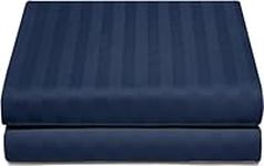 British-Linen King Size 1 Piece Fitted Sheet Only - 600 Thread Count 22" Deep Pocket Fitted Sheet 100% Egyptian Cotton Bottom Fitted Sheet - Navy Stripe.