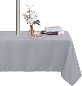 Fitable Table Cover Outdoor and Indoor Tablecloth - Washable Waterproof Wrinkle Free Table Cloth with Zipper and Umbrella Hole for Spring/Summer/Party/Picnic/BBQS/Patio Silver Grey 60x120 inch