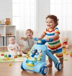 Goyal's Multi-Functional Sit-to-Stand Baby Walker with Music, Lights & Activity Center – Detachable Airplane, Rotating Gears, Shape Sorter, Ball Game, Adjustable Wheel Speed & Sand/Water Fillable Legs for Extra Stability (Blue)