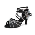 RUYBOZRY Women's Latin Dance Shoes Rhinestone Ballroom Salsa Bachata Wedding Dancing Shoes Model YCL508, Ycl508 Black Satin 7 5 cm Heel, 5 UK