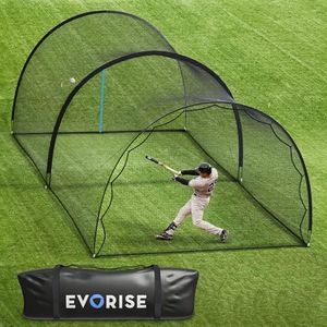 Evorise Baseball Batting Cage Net Protector - Pitching Target w/Detachable Sports Barrier Net, Carry Bag - Ball Cage Backstop Net for Backyard, Softball Training Equipment for Golf & More, 22x12x9FT