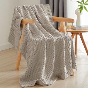 PHF 100% Cotton Waffle Weave Throw Blanket, Soft Lightweight Breathable Cozy Throws for Couch Bed Sofa, Luxury Aesthetic Blanket Gift for Home Decor & Office, 50"x60", Pearl Gray