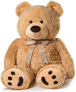 JOON Huge Teddy Bear - 38 Inches, Tan, Fluffy Faux Fur, Ribbon & Bow Signature Footprints- Huggable & Lovable Joy - Ideal Gift for Baby Showers, Loved Ones – Perfect Large Cuddly Plush Toy Companion