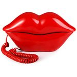 Suwimut Red Mouth Telephone, Wired Novelty Cute Sexy Lip Phone, Real Corded Lip Shaped Landline Phone Desk Corded Phone for Home Hotel Office Decor Gift