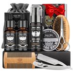 Beard Grooming Kit for Men with Beard Oil, Moustache Waxes Balm, Beard Brush, Beard Shampoo, Moustache & Beard Scissors, Comb, Mens Gifts for Christmas - Fathers Gifts for Him Dad Boyfriends