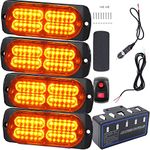 EASE2U E Led Warning Lights, 4pcs Emergency Warning Caution Hazard Construction Ultra Slim Sync Feature Car Truck with Main Control Box Surface Mount (Amber)