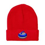 Beanies for Men Sport Curling Stone Gear Embroidery Other Sports Recreational Winter Hats for Women Acrylic Skull Cap 1 Size Red Design Only