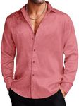 COOFANDY Men's Silk Satin Dress Shirts Jacquard Long Sleeve Floral Button Up Shirts Party Prom Wedding Shirt Misty Rose